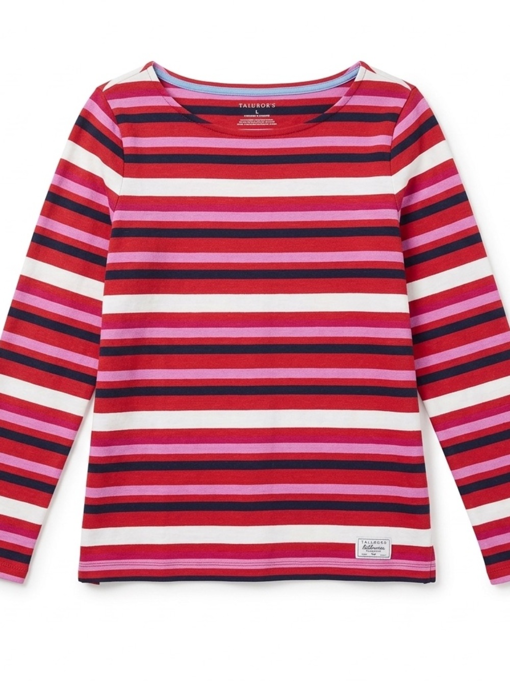Talbots Striped Boatneck Long Sleeve Top Pink Red M